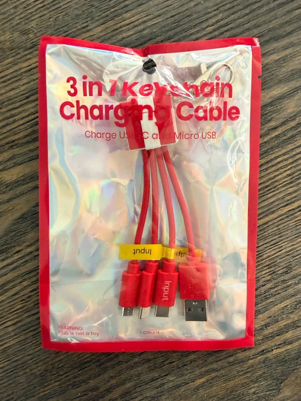3-in-1 Red Keychain Charging Cable - Multi Connector USB Cable